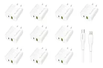 Comprar Kit 10 Cargadores Turbo 2 Puertos Usb Y Cable iPhone Ac107