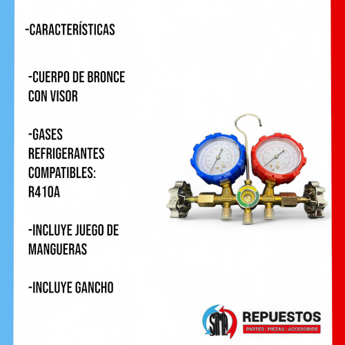 Manifold Completo R410 Cuerpo Bronce C/visor Juego Mangueras