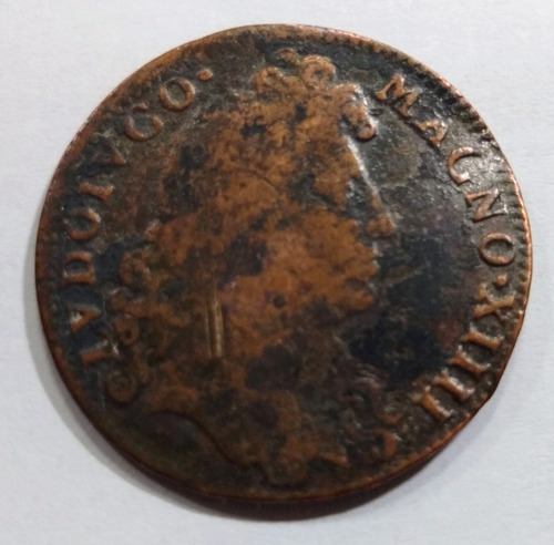 Moneda De Francia, 1681, Rey Luis Xiv. Cobre. Muy Escasa. Jp