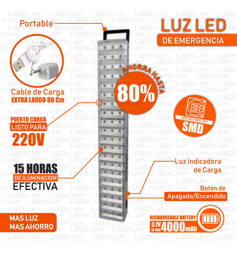 Luces Luz Emergencia 60 Leds Slt Recargable 220v Envios Color Blanco