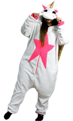 Pijama Macacão Pelúcia Kigurumi Cosplay Unicórnio Com Asas 