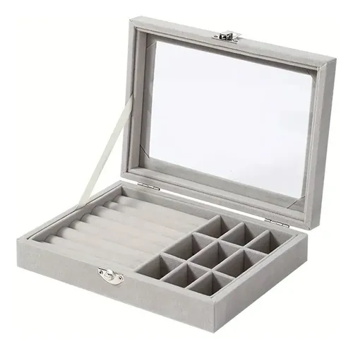 Joyero Caja Exhibición Estuche Organizador De Joyas Ld-1016 Color Gris
