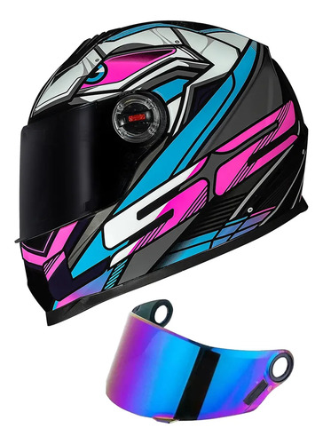 Capacete Ls2 Ff358 Classic Xdron Cyan + Viseira Rosa Solido 60