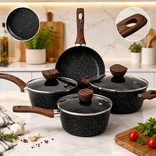 Jogo De Panelas Stone Indução 7 Pçs Antiaderente Preto Kit