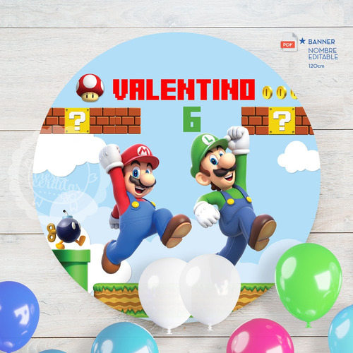 Banner Circular Super Mario Bros 120cm Pdf Editable Imprimir