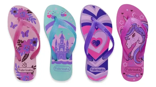 4 Pares Chinelo Sandália Infantil Estampas Menina Menino K37