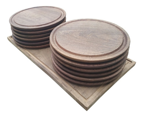 24 Platos 25 Cm + 2 Tablas 25x50 Cm Algarrobo