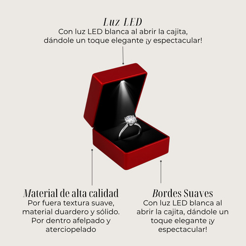 Caja Para Anillo De Compromiso Con Luz Led Estuche Joyero Rojo