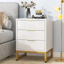 Comprar Velador Mesa De Noche Otero Color Blanco 3 Cajones Tu Mesita