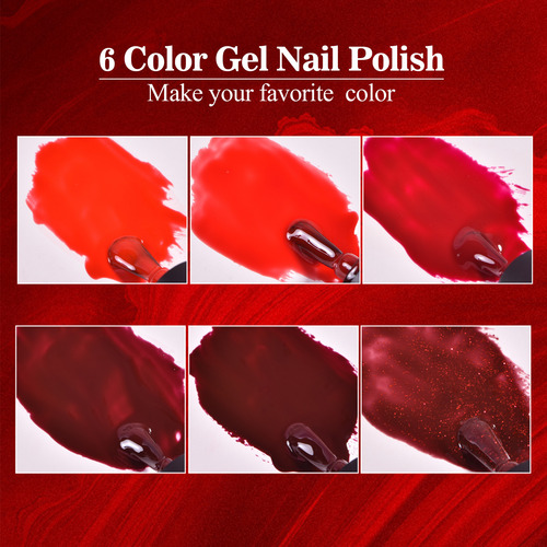 Esmalte De Uñas De Gel Rojo Burdeos De 6 Colores Para Decora