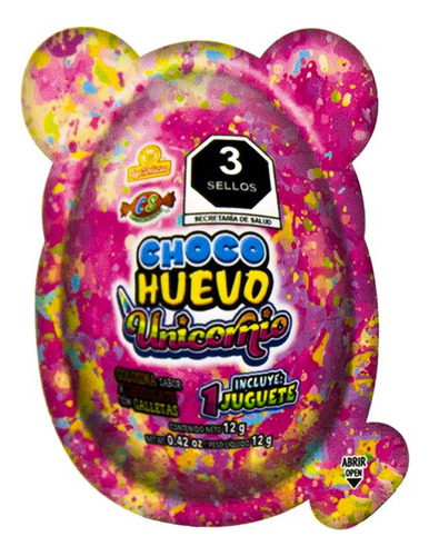 Pack 3 Choco Huevo Sorpresa Tipo Kinder, Unicornio 24 Pz C/u