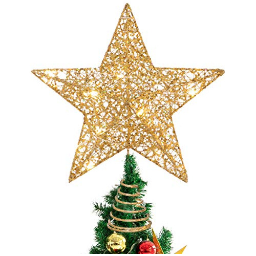 Golden Star Christmas Tree Topper Hallow Bling Powder C...