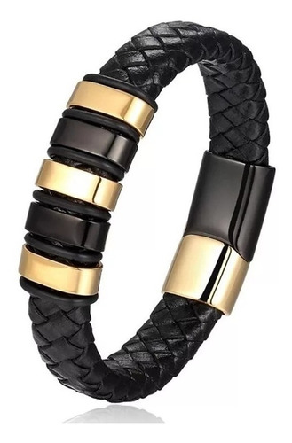 Brazalete Pulsera Manilla Hombre Cuero Trenzado Negro 5