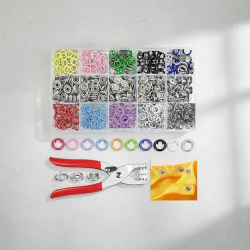 Swpeet 200 Juegos De Botones De Metal 3/8" 10 Colores - Kit Con Alicates Para Manualidades Y Costura
