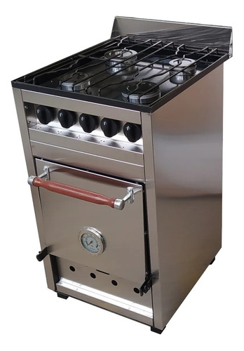 Cocina Industrial Enrique García 50 Cm - Mini - 4 Hornallas Y Horno Pizzero - Acero Inoxidable