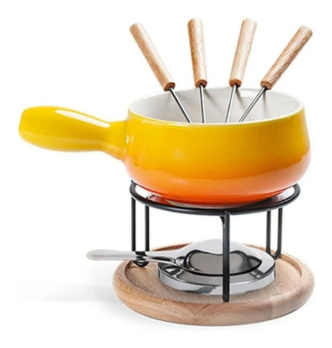 Conjunto Raclette Preto E Fondue Amarelo 16 Peças Brinox