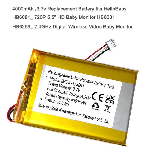 Reemplazo De Batería De 4000mah 3.7v Para Hellobaby Hb6081 V