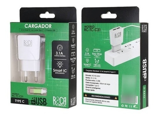 Cargador Tipo C 3.1 A - Puerto Inteligente Smart Roca 2 Usb