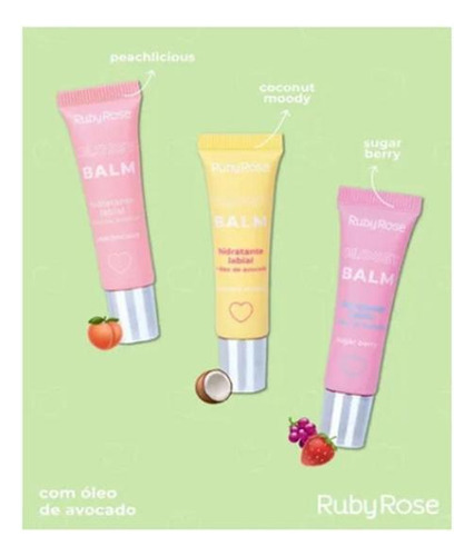 Kit 3 Glossy Balm Ruby Rose Hidrata Labios Boca Ressecada