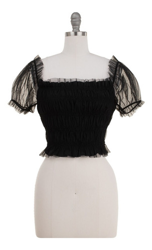 Imagen 2 de 7 de Blusa Corto Tul Stretch Manga Corta Fresca Transparencias.