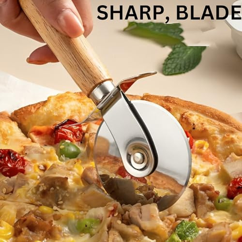 Cortador De Pizza De Acero Inoxidable Con Mango De Madera -