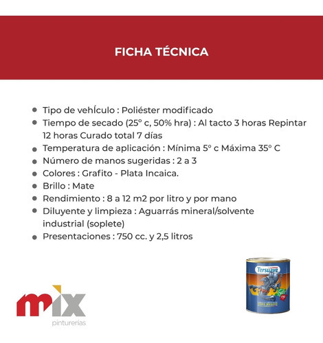 Esmalte Antioxido Ferro Micáceo Tersuave Mate 750 Ml - Mix Color Grafito