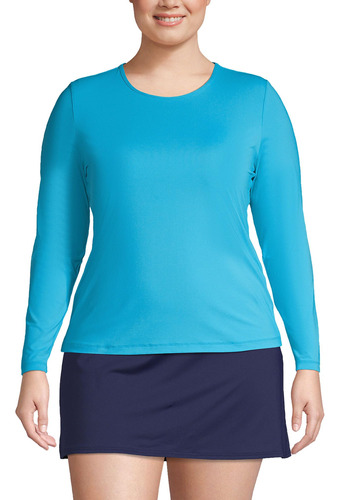 Lands' End Camiseta De Natacion Modesta Para Mujer, Turquesa