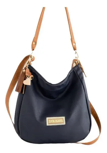 Bolsa hobo Sixta Ugarte Nina design liso de couro sint tico azul