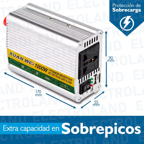 Imagen 6 de 10 de Inversor De Corriente Conversor 1000w 12v - 220v Dc A Ac