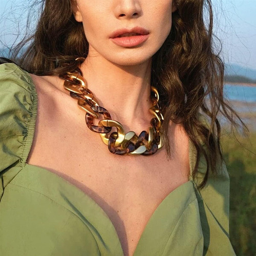 Gargantilla De Eslabones De Cadena Gruesa De Moda Para Mujer