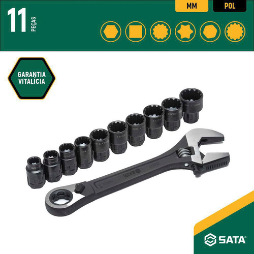 Jogo De Soquete + Chave Ajustável 10 A 19mm Vortex X6 Sata S