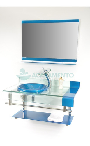 Gabinete De Vidro Azul Royal 90 Cm + Misturador + Kit Ace