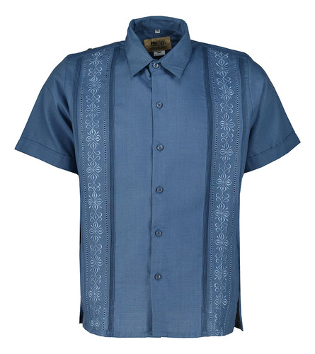 Guayabera Artesanal, Con Bordado Azul Acero