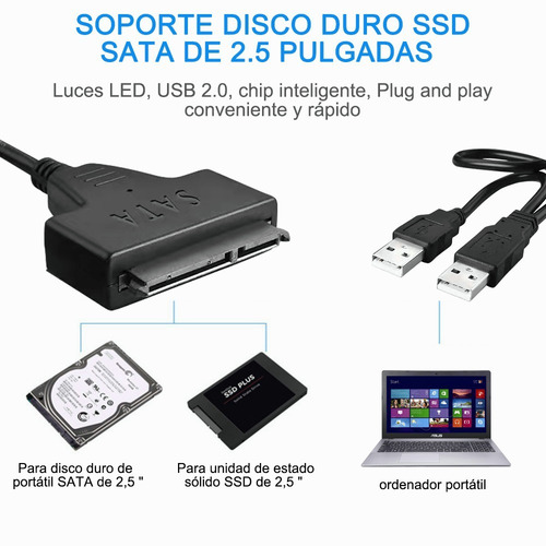 Imagen 3 de 10 de Cable Adaptador Sata A Usb 2.0 Para Disco Duro 2.5 Hdd