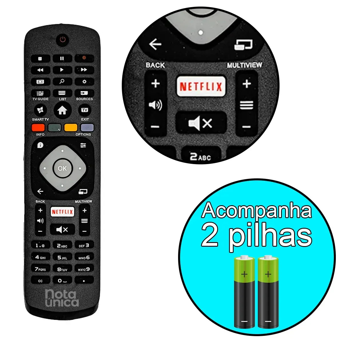 Controle Remotos Para Tv Philips Smart Lcd E Led Com Tecla Netflix E Pilhas