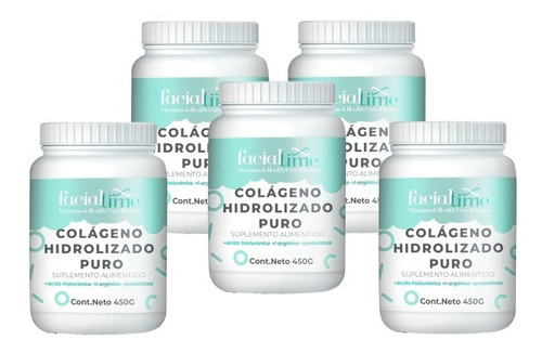 Kit 5 Colágeno Hidrolizado Puro + Ácido Hialurónico 450gr Cu