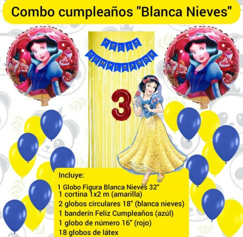 Combo Decoración Cumpleaños Globos Princesa Blanca Nieves 