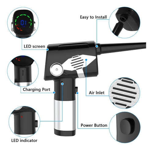 Kit Limpieza Pc Inalámbrico Plumero Aire Soplador Com Lcd