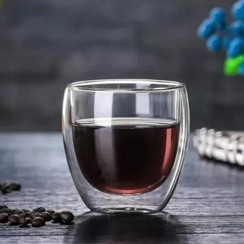 Set X2 Vaso Doble Pared De Vidrio 80 Ml Cafe Bebidas Color Transparente
