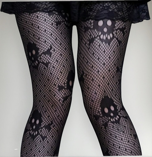 Medias Pantimedias De Red Con Calaveras Lolita Kawaii Negro Unitalla