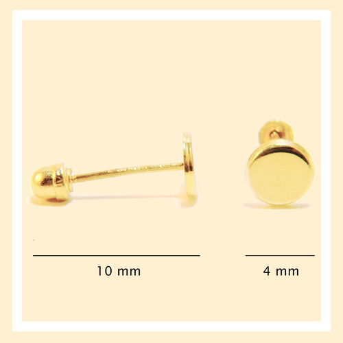 Aretes Broquel Circulo Liso Para Niña Y Adulto. Oro 10k