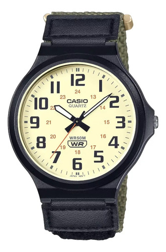 Reloj Casio Clásico Mw-240b-3bv Caballero Ts Correa Verde/negro Bisel Negro Fondo Beige