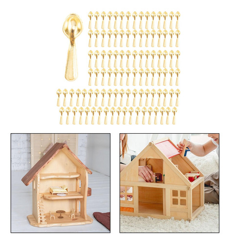 2 Vajilla Para Casa De Muñecas A Escala Cuchara De Oro
