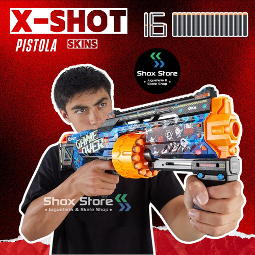 Pistola X Shot Skins Lanza Dardos X16 Goma Giratorio Juguete