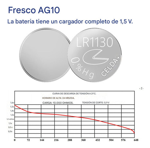 20 Piezas Pila Moneda Pkcell Ag10 Lr1130 Lr54 L1131 G10a V10ga Tecneu Larga Duración