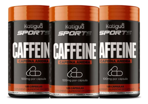 Kit Com 3 Caffeine Cafeina Sports 100mg 120caps Cada Frasco