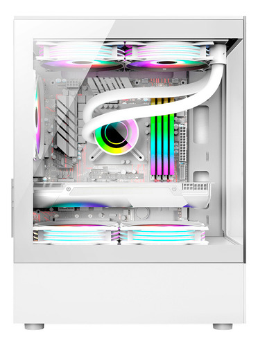 Gabinete Sentey H30 Micro Gs-6130 Vidrio 5 Fan Argb Blanco Blanco