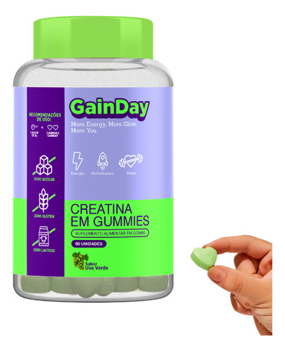 Gainday - Creatina Em Gummie Sabor Uva Verder | 60 Uni.