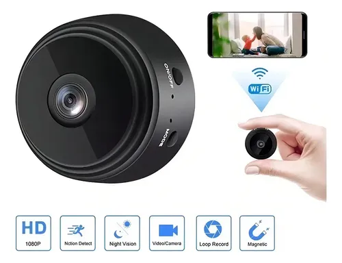 Mini Câmera Espiã Wificam Wi-Fi HD 1080p Visão Noturna Armazenamento 128GB Preto