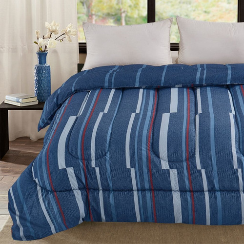 Acolchado Reversible 2 1/2 Plazas Queen 220 X 240 Cm Color Azul Diseño De La Tela Rayas